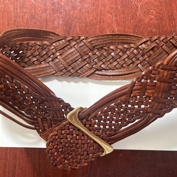 SAKS FIFTH AVENUE, Braided Brown Leather Boho Belt, Made in Italy